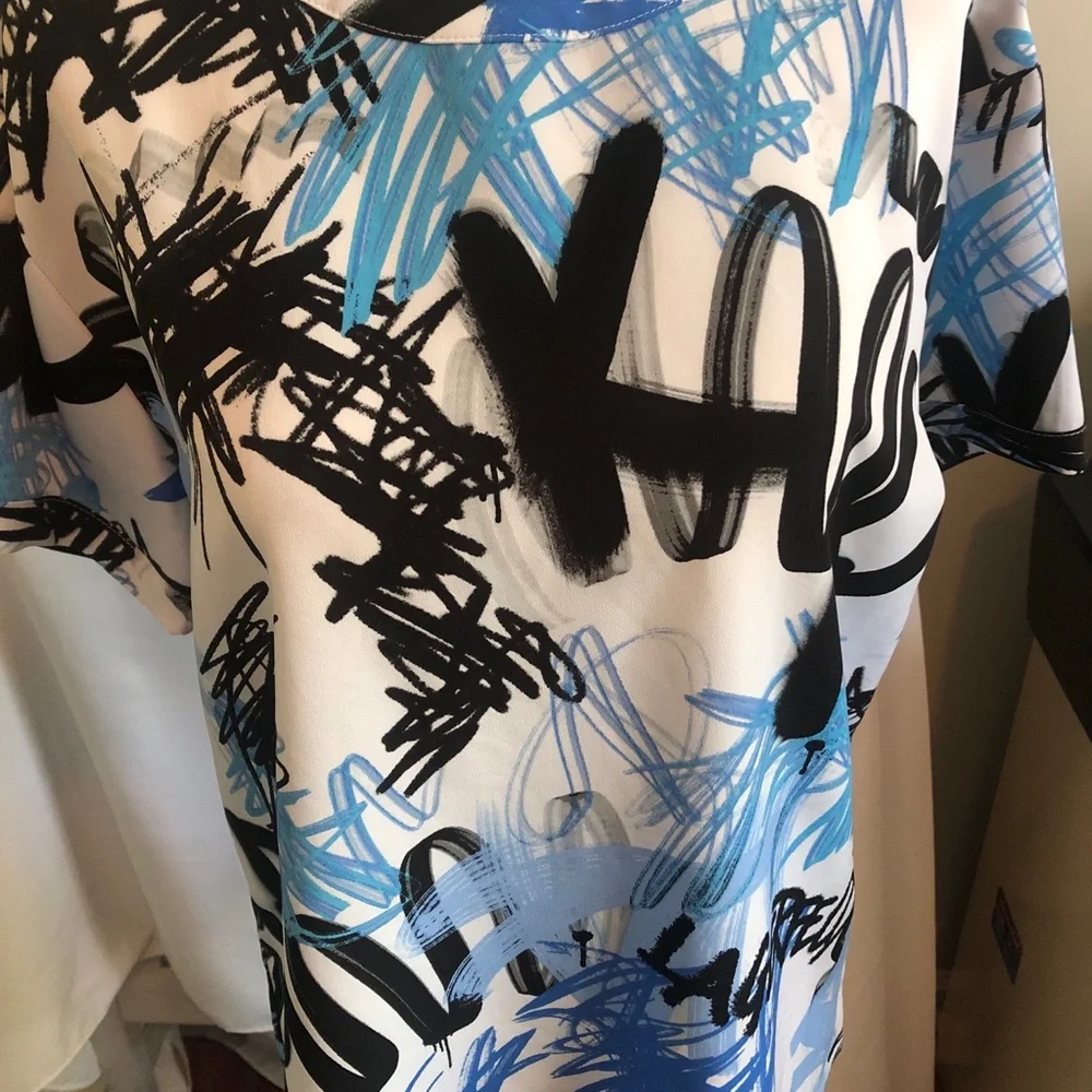Karl Lagerfeld White Tee with Blue and Black Graffiti Print - Picture 3 of 11